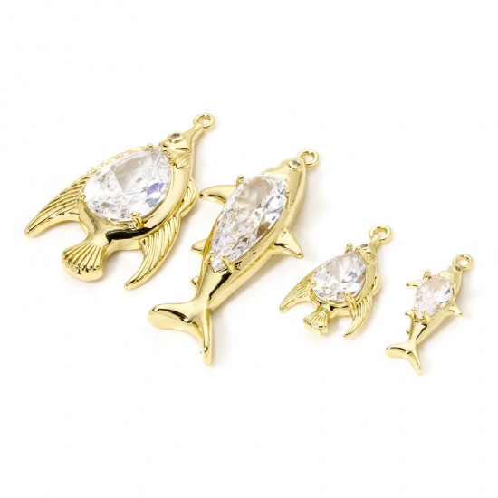 1 Piece Eco-friendly Brass Ocean Jewelry Pendants 18K Real Gold Plated Fish Animal Clear Cubic Zirconia の画像