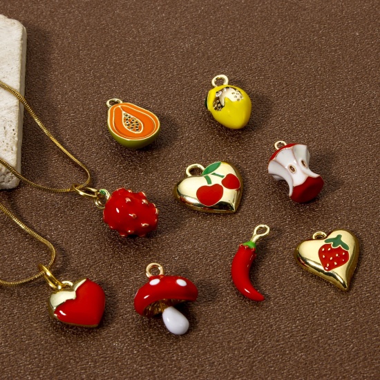 Picture of Brass Charms 18K Gold Plated Fruit Enamel