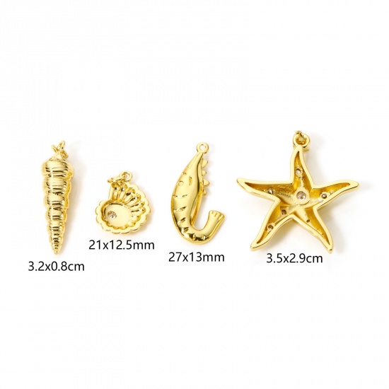 2 PCs Eco-friendly Brass Ocean Jewelry Pendants 18K Real Gold Plated の画像