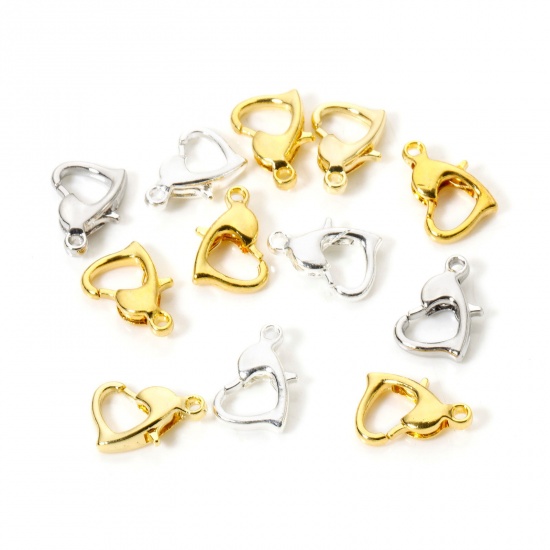 Picture of 10 PCs Eco-friendly Brass Lobster Clasp Findings Heart Multicolor 12mm x 8mm