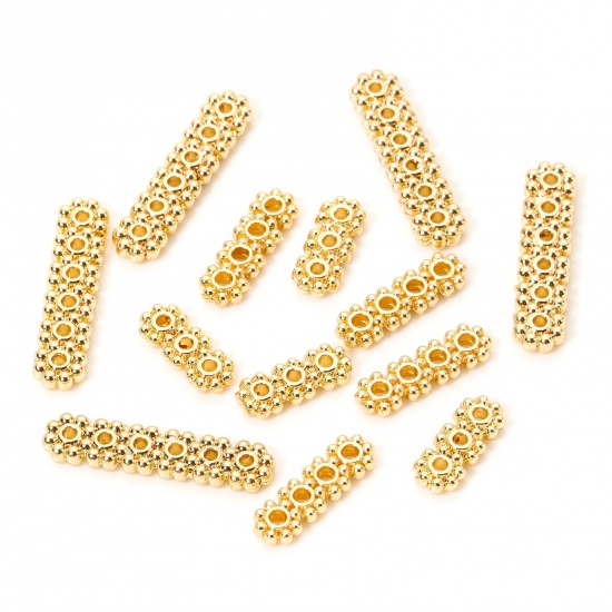 Image de 10 PCs Eco-friendly Brass Spacer Beads For DIY Bracelet Jewelry Making Findings 14K Real Gold Plated Strip Flower