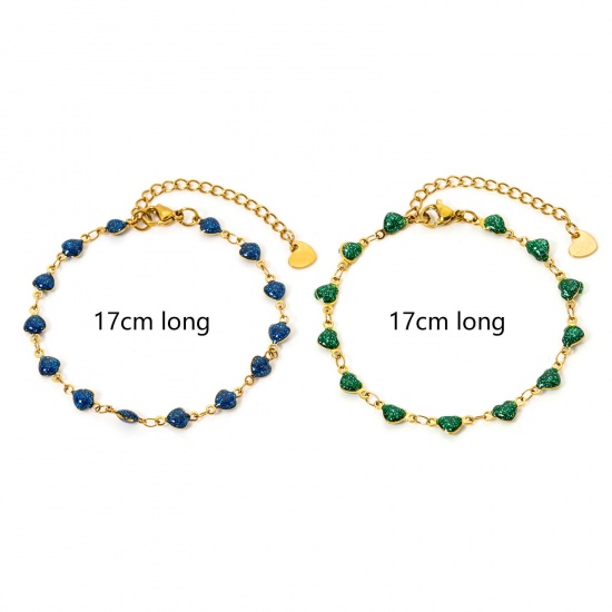 1 Piece Eco-friendly PVD Vacuum Plating 304 Stainless Steel Handmade Link Chain Bracelets 18K Real Gold Plated Multicolor Heart Enamel 17cm(6.7") long の画像