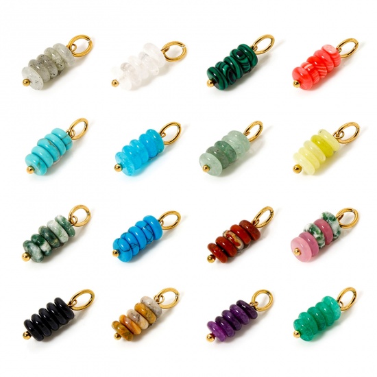 Image de 2 Pcs Breloques en 304 Acier Inoxydable & Gemme Revêtement sous Vide PVD Respectueux de l'Environnement Abaque Plaqué Or Véritable 18K Multicolore 21mm x 6mm