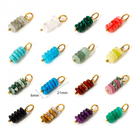 Image de 2 Pcs Breloques en 304 Acier Inoxydable & Gemme Revêtement sous Vide PVD Respectueux de l'Environnement Abaque Plaqué Or Véritable 18K Multicolore 21mm x 6mm