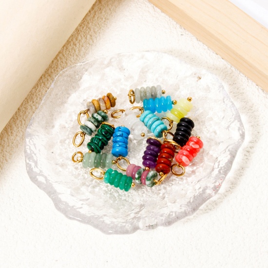Image de 2 Pcs Breloques en 304 Acier Inoxydable & Gemme Revêtement sous Vide PVD Respectueux de l'Environnement Abaque Plaqué Or Véritable 18K Multicolore 21mm x 6mm