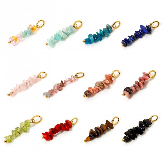 Bild von Umweltfreundliche PVD-Vakuumbeschichtung 304 Edelstahl & Halbedelstein Anhänger Unregelmäßig 18K Echtgold plattiert Bunt 3.1cm x 0.8cm