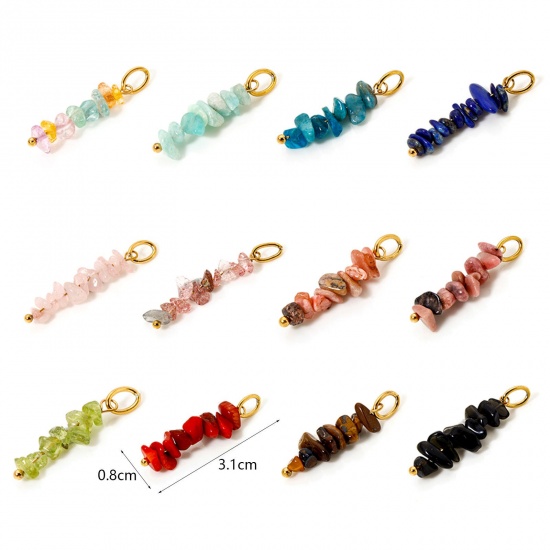 Bild von Umweltfreundliche PVD-Vakuumbeschichtung 304 Edelstahl & Halbedelstein Anhänger Unregelmäßig 18K Echtgold plattiert Bunt 3.1cm x 0.8cm