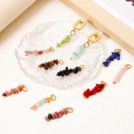 Bild von Umweltfreundliche PVD-Vakuumbeschichtung 304 Edelstahl & Halbedelstein Anhänger Unregelmäßig 18K Echtgold plattiert Bunt 3.1cm x 0.8cm