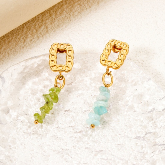 Bild von Umweltfreundliche PVD-Vakuumbeschichtung 304 Edelstahl & Halbedelstein Anhänger Unregelmäßig 18K Echtgold plattiert Bunt 3.1cm x 0.8cm