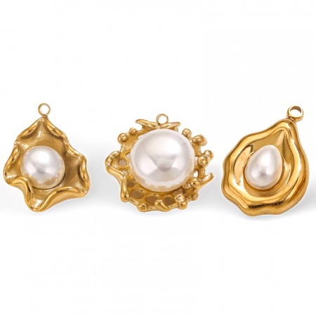 1 Piece Eco-friendly PVD Vacuum Plating 304 Stainless Steel Charms 18K Gold Plated Irregular Shell Imitation Pearl