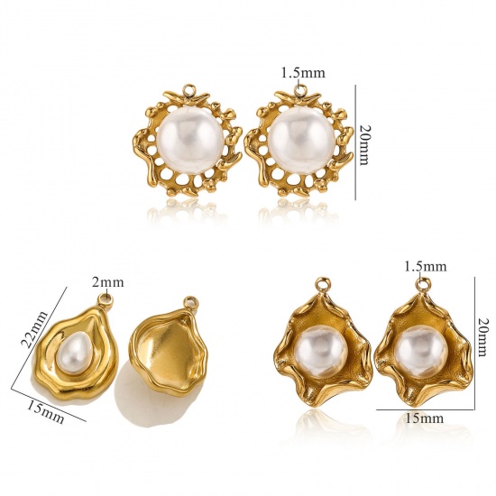 Picture of 1 Piece Eco-friendly PVD Vacuum Plating 304 Stainless Steel Charms 18K Gold Plated Irregular Shell Imitation Pearl