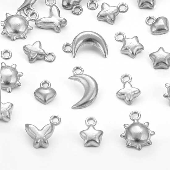 Picture of 5 PCs 304 Stainless Steel Mini Charms Silver Tone 3D