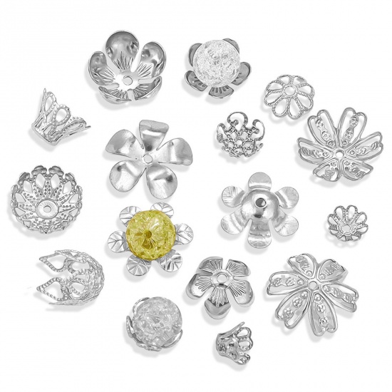 Изображение 50 PCs 304 Stainless Steel Cabochon Frame Settings Flower Silver Tone