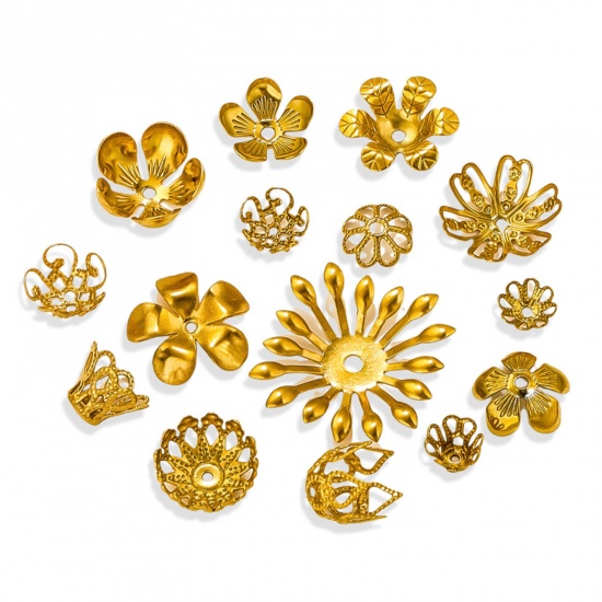 Изображение 10 PCs Vacuum Plating 304 Stainless Steel Cabochon Frame Settings Flower 18K Gold Plated