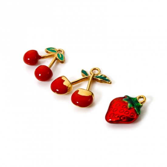 Picture of Eco-friendly PVD Vacuum Plating 304 Stainless Steel Charms 18K Gold Plated Red Enamel