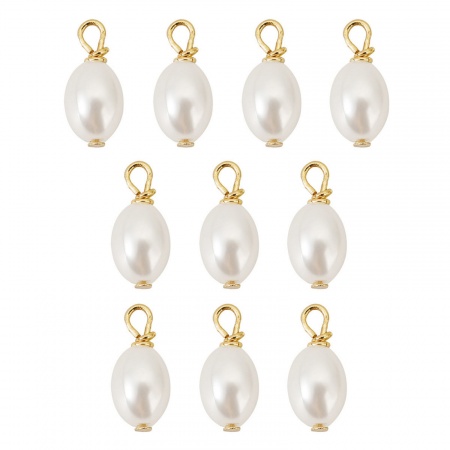 Brass & Acrylic Charms Barrel Imitation Pearl 8mm x 6mm