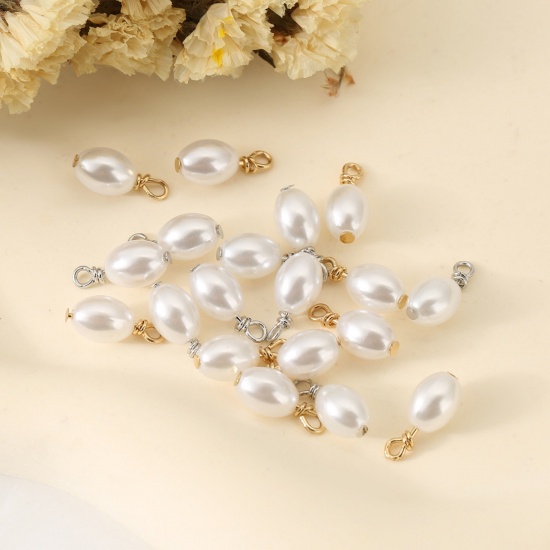 Picture of Brass & Acrylic Charms Barrel Imitation Pearl 8mm x 6mm