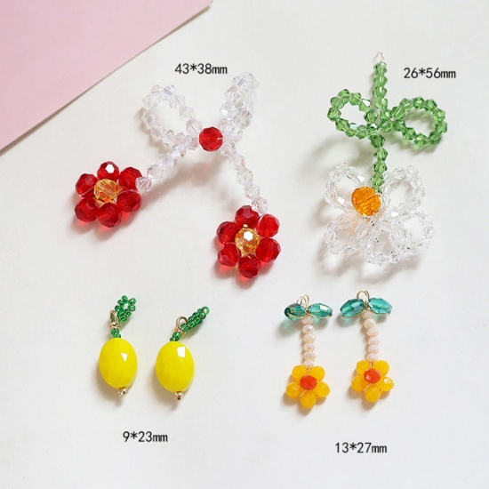 2 PCs Iron Based Alloy & Glass Crochet Knitted Weaving Charms Multicolor Fruit Flower の画像