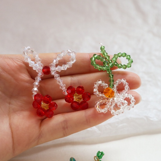 2 PCs Iron Based Alloy & Glass Crochet Knitted Weaving Charms Multicolor Fruit Flower の画像