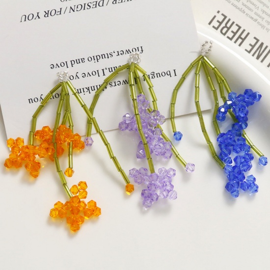 Picture of Iron Based Alloy & Glass Crochet Knitted Weaving Pendants Multicolor Flower 6cm x 2cm