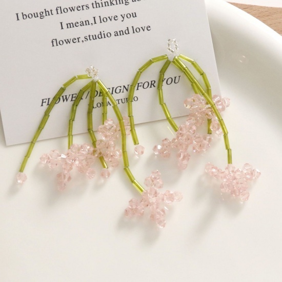 Picture of Iron Based Alloy & Glass Crochet Knitted Weaving Pendants Multicolor Flower 6cm x 2cm