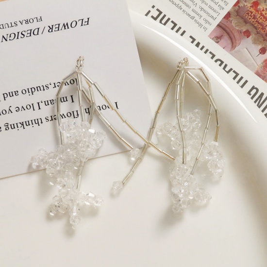 Picture of Iron Based Alloy & Glass Crochet Knitted Weaving Pendants Multicolor Flower 6cm x 2cm