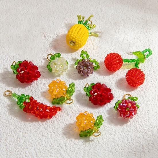 Imagen de 2 PCs Iron Based Alloy & Glass Crochet Knitted Weaving Pendants Multicolor Fruit