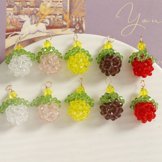 Imagen de 2 PCs Iron Based Alloy & Glass Crochet Knitted Weaving Pendants Multicolor Fruit