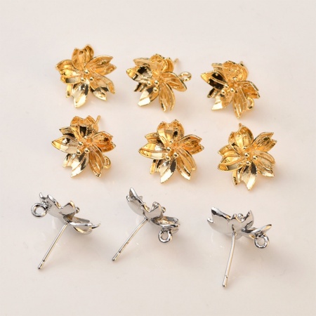 Brass Ear Post Stud Earring For DIY Jewelry Making Accessories Multicolor Flower With Loop 14mm