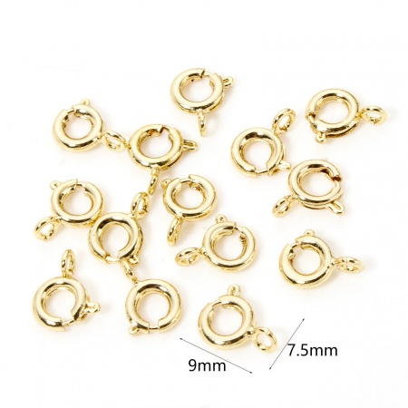 Eco-friendly Brass Bolt Spring Ring Clasps Round Real Gold Plated