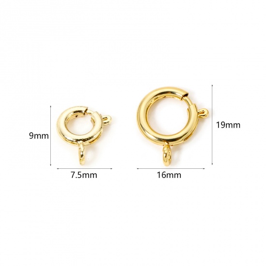 5 PCs Brass Bolt Spring Ring Clasps Real Gold Plated の画像