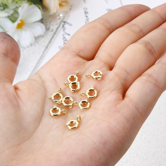 5 PCs Brass Bolt Spring Ring Clasps Real Gold Plated の画像