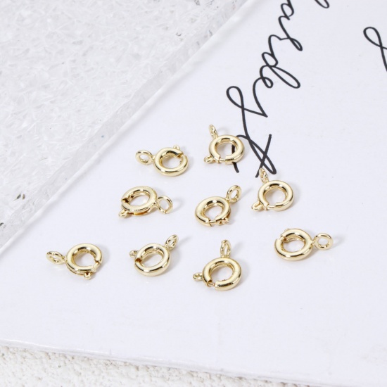 5 PCs Brass Bolt Spring Ring Clasps Real Gold Plated の画像