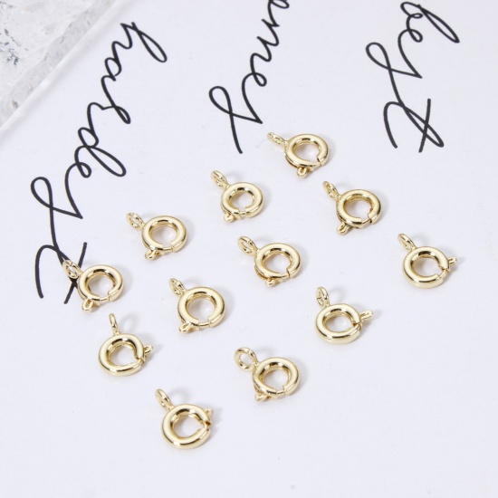 5 PCs Brass Bolt Spring Ring Clasps Real Gold Plated の画像