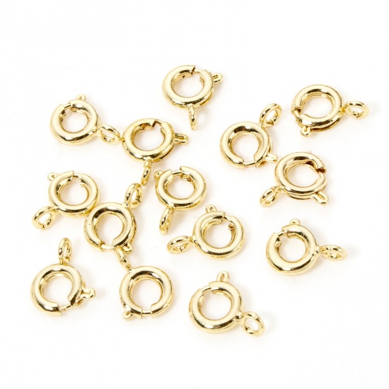 5 PCs Brass Bolt Spring Ring Clasps Real Gold Plated の画像