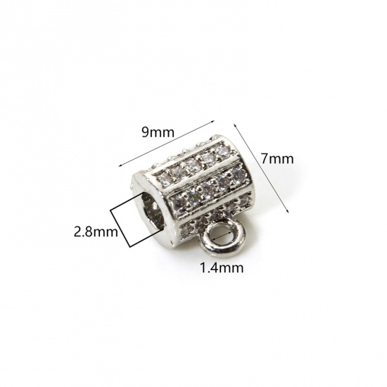 Image de 1 Pièce Perle Bélière avec Boucle Accessories pour DIY Fabrication de Bijoux Micro Pave en Laiton Multicolore Colonne à Zircone Cubique Clair 9mm x 7mm