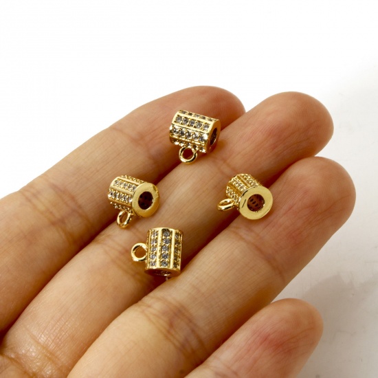 Image de 1 Pièce Perle Bélière avec Boucle Accessories pour DIY Fabrication de Bijoux Micro Pave en Laiton Multicolore Colonne à Zircone Cubique Clair 9mm x 7mm