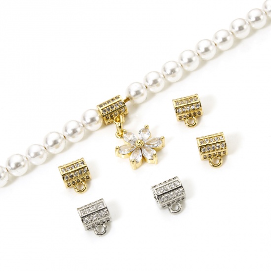 Image de 1 Pièce Perle Bélière avec Boucle Accessories pour DIY Fabrication de Bijoux Micro Pave en Laiton Multicolore Colonne à Zircone Cubique Clair 9mm x 7mm