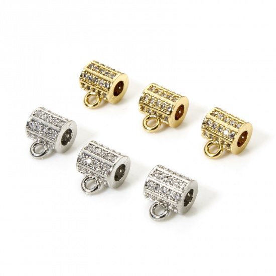 Image de 1 Pièce Perle Bélière avec Boucle Accessories pour DIY Fabrication de Bijoux Micro Pave en Laiton Multicolore Colonne à Zircone Cubique Clair 9mm x 7mm