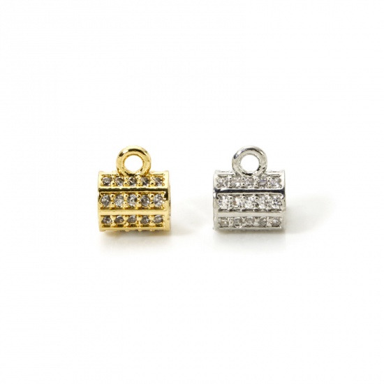 Image de 1 Pièce Perle Bélière avec Boucle Accessories pour DIY Fabrication de Bijoux Micro Pave en Laiton Multicolore Colonne à Zircone Cubique Clair 9mm x 7mm