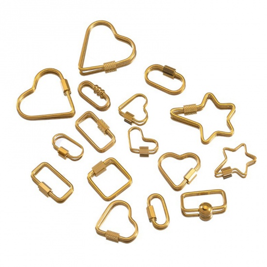 Immagine di 1 Piece Eco-friendly PVD Vacuum Plating 304 Stainless Steel Screw Clasps Geometric 18K Gold Plated Can Be Screwed Off