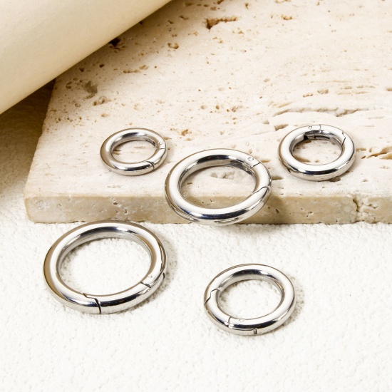 Immagine di 1 Piece 304 Stainless Steel Bolt Spring Ring Clasps Round Silver Tone Polished