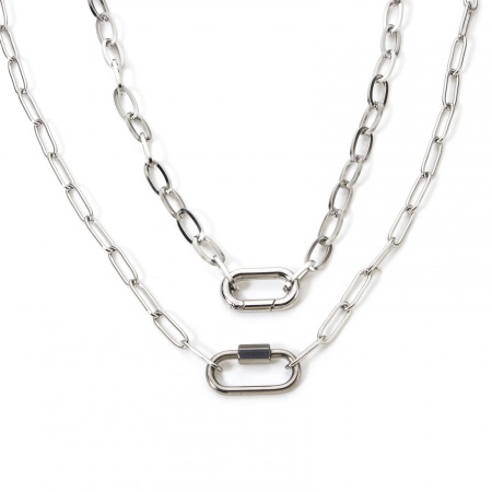 304 Stainless Steel Paperclip Link Chain Necklace For DIY Jewelry Making Oval Silver Tone 46.5cm(18 2/8") long