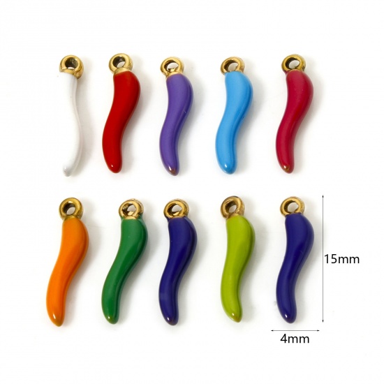 5 PCs Eco-friendly PVD Vacuum Plating 304 Stainless Steel 3D Charms 18K Gold Plated Chili Enamel 15mm x 4mm の画像