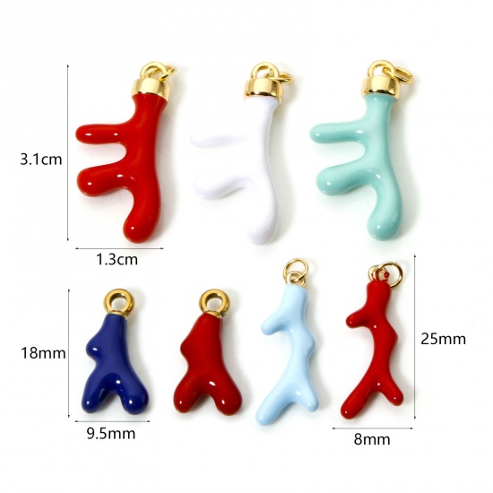 Image de 1 Pièce Breloques en 304 Acier Inoxydable Placage Sous Vide Écologique Bijoux d'Océan Corail Plaqué Or Véritable 18K Multicolore Émail