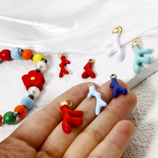 Image de 1 Pièce Breloques en 304 Acier Inoxydable Placage Sous Vide Écologique Bijoux d'Océan Corail Plaqué Or Véritable 18K Multicolore Émail