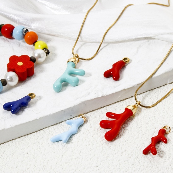 Image de 1 Pièce Breloques en 304 Acier Inoxydable Placage Sous Vide Écologique Bijoux d'Océan Corail Plaqué Or Véritable 18K Multicolore Émail