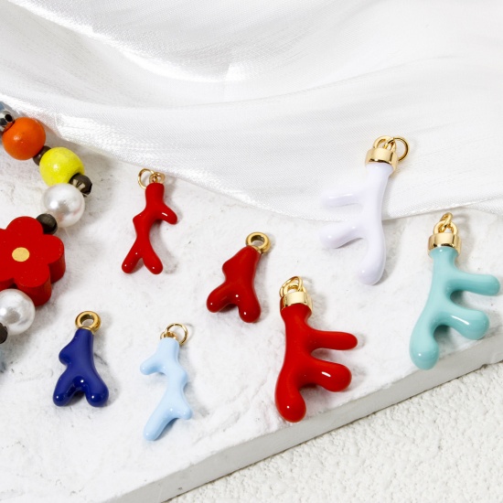 Image de 1 Pièce Breloques en 304 Acier Inoxydable Placage Sous Vide Écologique Bijoux d'Océan Corail Plaqué Or Véritable 18K Multicolore Émail