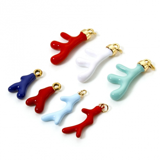 Image de 1 Pièce Breloques en 304 Acier Inoxydable Placage Sous Vide Écologique Bijoux d'Océan Corail Plaqué Or Véritable 18K Multicolore Émail