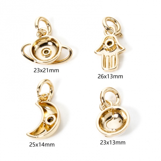 Immagine di 1 Pz Placcatura Sottovuoto Ecologica 304 Acciaio Inossidabile Galassia Clip su Charm Stile Luna 18K Vero Oro Placcato Yin Yang Simbolo Trasparente Strass